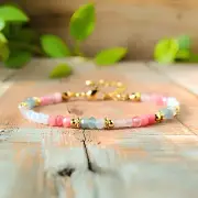 Natural Pink Tourmaline Amazonite Colorful Crystal Handmade Dainty Bracelet
