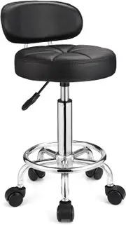 Height Adjustable Swivel Stools with Wheels - Rolling Spa Stool in Black