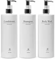 Shampoo and Conditioner Dispenser,16.9oz, Set of 3 Luxury Refillable Bottles with Permanent Stylish Label and Silver Pump, Aesthetic Home Bathroom Essentials (Whitesilver)