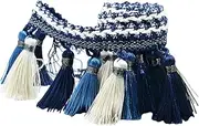 Qianly Polyester Fringe Long Fringe Trim Tassel Lace Trim Polyester Tassel for Quilting, Blue
