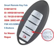 Smart Car Remote Key Fob 5 Buttons 433.92MHz for Nissan Rogue 2017 2018