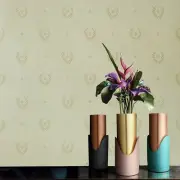 Royal yellow gold metallic faux fabric textured Aristocratic Baroque Wallpaper