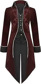 Medieval Steampunk Tailcoat Halloween Costumes for Men, Renaissance Pirate Vampire Gothic Jackets Vintage Warlock Frock Coat