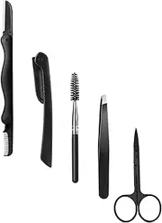 Eyebrow 5PCS Grooming Kit with Brow Razors Trimmer,Razor Trimmer, Brush, Scissors & Tweezers - Professional Set for Women and Men, Ideal for Eyebrows, Eyelashes, and Facial Grooming
