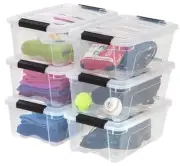 USA 13 Qt Stackable Plastic Storage Bins with Lids, 6 Pack - BPA-Free, Made