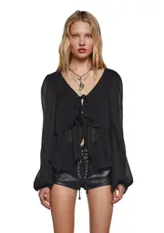 [Current Mood] Forever Me Peasant Top - Black
