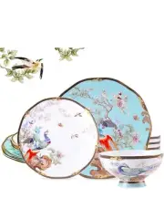 ACMLIFE Bone China Dinnerware Set Porcelain Vintage Floral Light Blue 11 Piece.