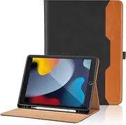 iPad 10.2 Case for iPad 9th Generation 2021/ iPad 8th Generation 2020/ iPad 7th Generation 2019 Premiun PU Leather Tablet Case with Hand Strap Pencil Holder Auto Wake/Sleep Smart Cover, Black