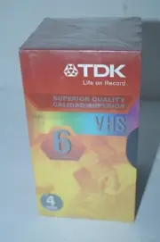 TDK VHS T-120 4 Pack 6 Hr Recordable Blank Video Tapes Vtg VCR New Sealed