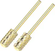 2 Pcs Nail Drill Bits Nail Tech Drill Bits Tungsten Carbide Nail Drill Bits Smooth Round Top Barrel Nail Bits Cuticle Drill Bits Nail Supplies for Manicure Pedicure Home Salon, Gold