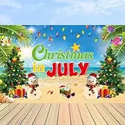 MAGQOO Christmas in July Backdrop Christmas in July Background Banner Party Decorations Summer Beach Holiday Party Decorations Supplies