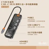 在飛比找PChome24h購物優惠-WIWU CYBER系列 USB-C HUB 透明七合一多功