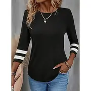 Women's T Shirt Plain Basic Long Sleeve Round Neck Regular Tops Daily Weekend Black Red Blue Fall Winter