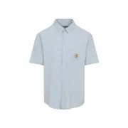 [Carhartt Wip] Carhartt Wip-Blue Fog Cotton Short Sleeves Toland Shirt-Uomo M STAND