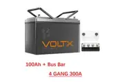 VoltX 12V 100Ah Lithium Battery + Bus Bar M8 Power Distribution Terminal Block (4 GANG 300A Black)