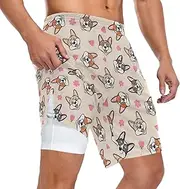 [ZZXXB] Corgi Dog Pink Flowers Athletic Shorts for Men with Pockets 2 in 1 Quick Dry Running Shorts S-3XL