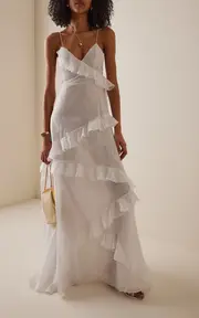 [Francesca Miranda] Mattina Asymmetric Ruffled Cotton Maxi Dress