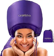 Hair Dryer Bonnet w/A Headband Integrated That Reduces Heat Around Ears & Neck - Hair Dryer Diffuser Cap for Hair Dryer Curly Hair, Speeds Up Drying Time, Deep Conditioning at Home - Large (Purple)