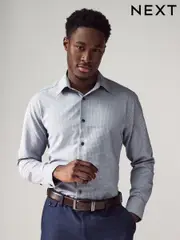 Navy Blue Geometric Print Cotton Blend Shirt (E16108) | $43