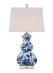 Beautiful Blue and White Bird Motif Porcelain Table Lamp Crystal Base 27"