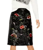 Anthropologie Sequin Skirt 2 Black A-Line Floral Sparkly Cocktail Knee Length
