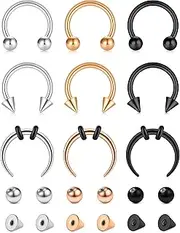 [Funseedrr] 8pcs Horseshoe Nose Lip Labret Ring Stainless Steel 16G 6/8/10/12mm Hoop Septum Tragus Helix Cartilage Earring Piercing Jewellery