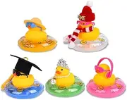 AUAUY Car Rubber Ducks, Rubber Duck Car Decoration Dashboard Car Ornament, Rubber Duck for Car Dashboard Decoration Accessories with Swimming Ring, Necklace and Sunglasses for Party Favours (5 Set)