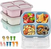 CIGENBON Bento Snack Boxes 4 Pack, Reusable Bento Boxes Kids with 4 Compartments & Fork, Lunch Snack Containers for Kids Adults, Divided Food Storage Containers for School Work Travel (Wheat)
