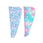 2PCS Kids Mermaid Dry Hair Cap Quick Dry Soft Absorbent Microfiber Shower Hat