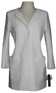 Tahari Coat NWT Sz Small White Collarless Pockets Front Snap Closure Fully Lined