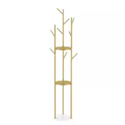 Fin Super Sturdy Gold Coat Rack Stand Metal Hall Tree Hanger For Entry W/ 3 Shelves