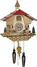 Trenkle Quartz Cuckoo Clock Black Forest House with Music, Moving Seesaw and Mill Wheel
