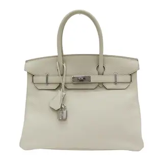 【二手名牌BRAND OFF】HERMES 愛馬仕 奶油白 Togo皮革 Birkin 30 柏金包 手提包 D刻 銀扣