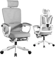 [USOR] Ergonomic Office Chair Desk Gaming Computer Chair Breathable Mesh High Back Chair Adjustable Headrest Lumbar Support PU Wheels Swivel Computer Task Tilt Function Chair with Footrest Grey