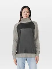 Grey Wool & Leather Panel Knit Jumper