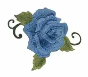 Custom Blue Single Rose Embroidered Iron on/Sew Patch [5" 4"]