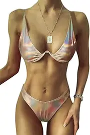 AIBEARTY Women Sexy Micro Bikini Set Shiny Metallic 2 Piece Swimsuit Push Up Underwire Swimwear Bathing Suit