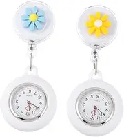 [OATIPHO] 2pcs Pocket Watch Retractable Nursing Watch Women Watch Ladies Secondhand Fob Watches for Women Watch Clip on Woman Second Hand Watch for Nurses Nurse Watch Daisy Chest Watch Glass