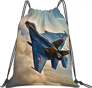EdWal Aircraft Fighter Jets Print Drawstring Backpack Gym Bags Sports Draw String Bags For Gym Travel Swimming Beach, White, One Size