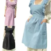 Ruffled Apron with Pocket Women Apron Pinafore Dress for Cooking Gardening
