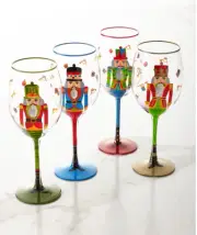 Neiman Marcus NEW Hand Painted Nutcracker Wine Glasses Set of 4 NIB Christmas