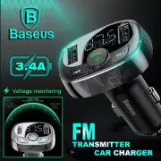 Baseus Handsfree Wireless Bluetooth 4.2 FM Transmitter Car Kit Dual USB Charger