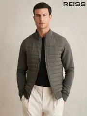 Reiss Sage Freddie Hybrid Quilt and Interlock Jersey Zip-Through Jacket (Q77738) | $350