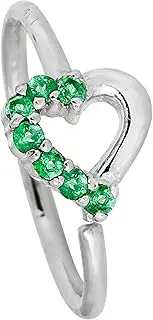 [Jewelry Avalanche] 20G 14K Gold Heart Nose Ring, 0.07ctw Emerald Gemstone Nose Hoop, Twist-open 5/16"(8mm) Nose Ring, May Birthstone Hoop Unisex