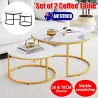 Stylish Set of 2 Coffee Table Marble Nesting Side Wooden Round Table Furniture