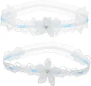 [TOGEVAL] Women's Lace Garters Pair Wedding Leg Belt Floral Design for Bride Elastic Bow Garters for Special Occasions