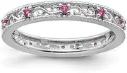 [JewelryWeb] 3mm 925 Sterling Silver Polished Prong set Stackable Created Pink Sapphire Ring-Stackable-Ring for Women