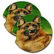 German Shepherd Cute Puppy Wood Car Coaster Gift Set fit Car & Truck Cup Holder