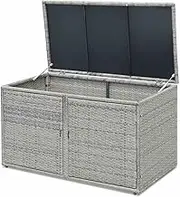 Costway Indoor Outdoor Storage Box, 330L Garden Deck Box with 2 Storage Shelves, Cover and Doors, Weather-Resistant Storage Cabinet with Steel Frame for Gardening Tools, Accessories and Toys (Grey)