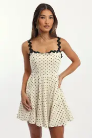 Beige Polka Dot Fit And Flare Dress Mini - Size 16XL, Women's Skater Dress